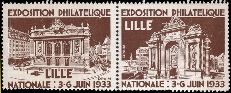 France : Vignette : Lille Exposition Philatélique 1933 : Electric Tram : Brown Perf